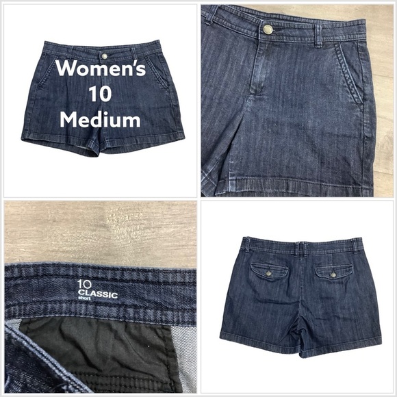Women's Liz Claiborne 10 M Medium Shorts Jeans Jean Navy Blue Stretch High Rise - Picture 1 of 9